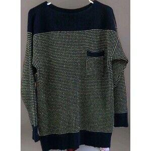 VTG Liz Claiborne Collection Sweater M Black Gold Hearts Lambswool Crewneck 90s